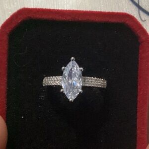 💋💍Sterling Silver Marquis Cut Solitaire Cz Diamond 3C TCW Ring